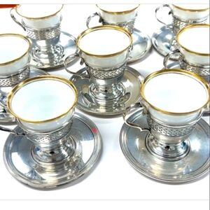 Sterling Silver Pierced Holders Matching Saucers Tuscan Fine Bone LENOX Holders